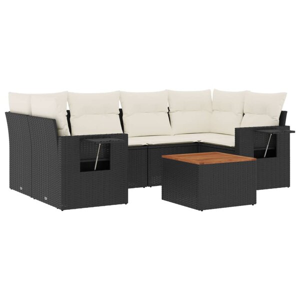vidaXL Salon de jardin 7 Pièces avec coussins noir résine tressée