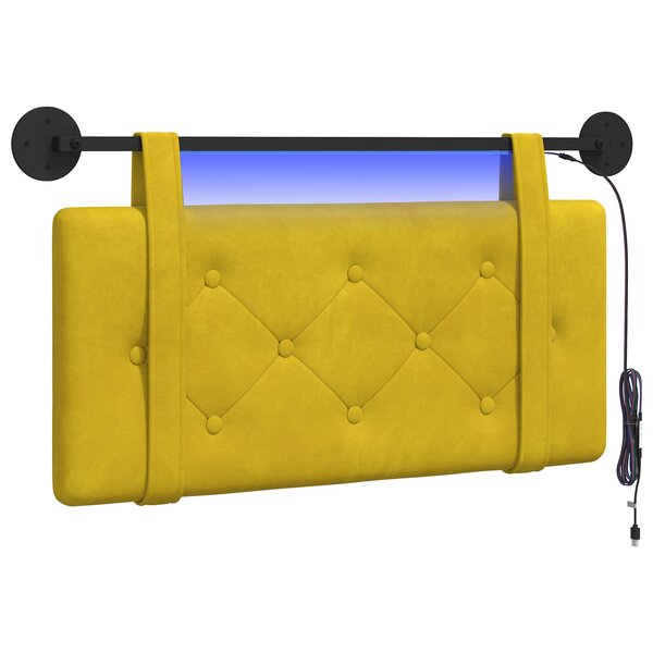 vidaXL Tête de lit suspendue Avec lumière LED Jaune Velours