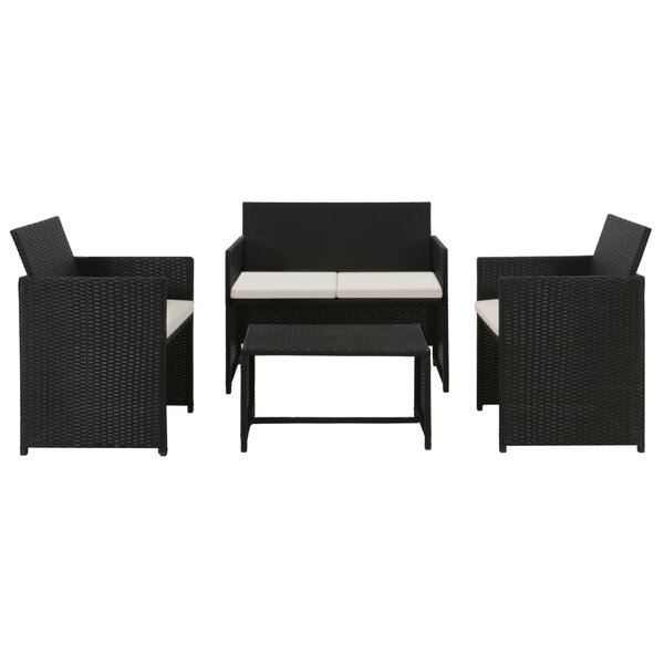 vidaXL Salon de jardin 4 Pièces avec coussins Résine tressée Noir