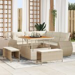 Ensemble de canapé de jardin de 8 pièces vidaXL avec coussins Beige en rotin synthétique
