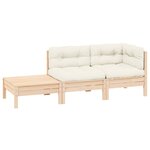 Salon de jardin 3 Pièces avec coussins crème Bois de pin massif