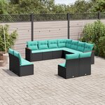 vidaXL Salon de jardin 11 Pièces avec coussins noir résine tressée