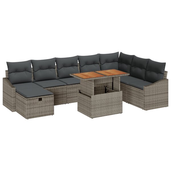 vidaXL Ensemble de canapé de jardin 9 pièces avec coussins en poly rotin gris.