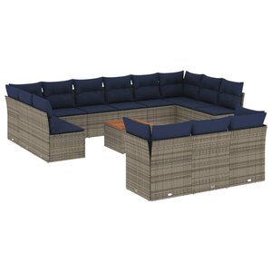 vidaXL Salon de jardin avec coussins 14 Pièces gris résine tressée