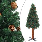 vidaXL Sapin de Noël mince pré-éclairé et boules vert 210 cm PVC