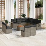 vidaXL Salon de jardin avec coussins 12 Pièces gris résine tressée