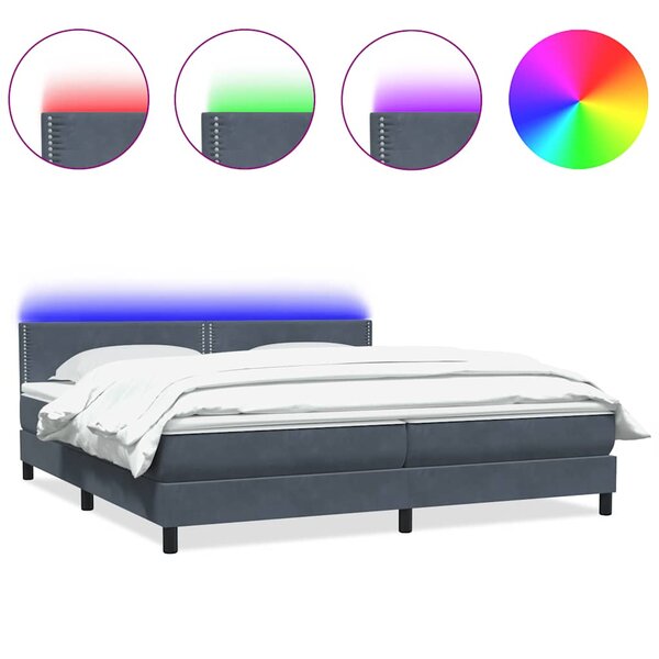 vidaXL Sommier à lattes de lit et matelas et LED gris foncé 180x220cm velours