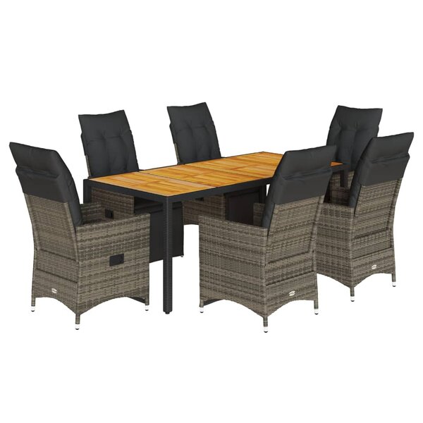 vidaXL Ensemble de bistro de jardin 7 Pièces coussins gris poly rotin