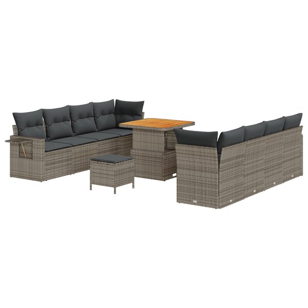 Ensemble de canapé de jardin 11 pièces avec coussins Gris Poly Rattan Acacia
