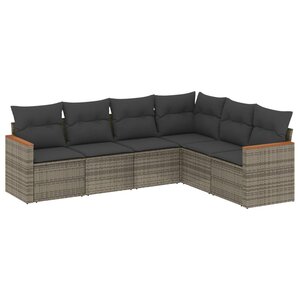 vidaXL Salon de jardin 6 Pièces avec coussins gris résine tressée