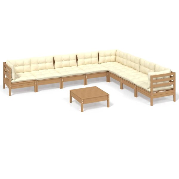 vidaXL Salon de jardin 9 Pièces avec coussins Marron miel Bois de pin