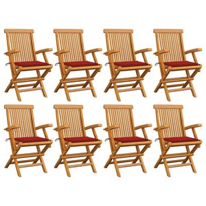 vidaXL Chaises de jardin avec coussins rouge lot de 8 Teck massif