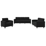 vidaXL Ensemble de canapés 3 Pièces avec coussins noir tissu microfibre
