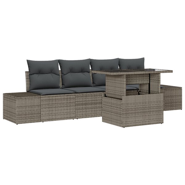 vidaXL Canapé de jardin 5 pièces avec coussins gris en polyrotin