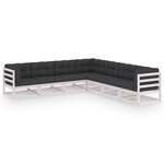 vidaXL Salon de jardin 7 Pièces avec coussins blanc bois de pin massif