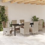 vidaXL Ensemble de salle à manger de jardin de 7 pièces avec coussins - Rotin poly beige