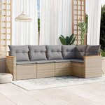 vidaXL Salon de jardin avec coussins 5 Pièces beige résine tressée