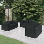 vidaXL Salon de jardin 6 Pièces avec coussins Résine tressée Noir