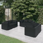 vidaXL Salon de jardin 6 Pièces avec coussins Résine tressée Noir