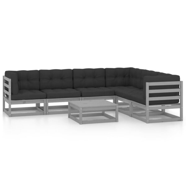 vidaXL Salon de jardin 7 Pièces avec coussins Gris Bois de pin massif