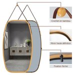 Miroir mural suspendu avec cadre en bambou et sangle en cuir réglable coin arrondi 77 x 44 x 1 5 cm 20_0005060