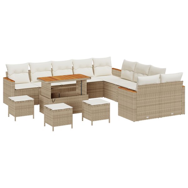 Ensemble de canapés de jardin de 14 pièces avec coussins beige en rattan poly acacia