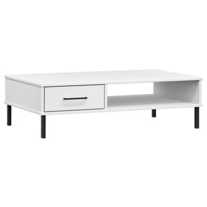 vidaXL Table basse avec pieds en métal Blanc Bois pin massif OSLO