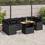 vidaXL Salon de jardin 8 Pièces avec coussins noir résine tressée