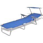 vidaXL Chaise longue avec auvent Acier Bleu