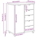 vidaXL Cabinet roulant Gris 63 5 x 39 x 79 cm Bois de Pin Massif
