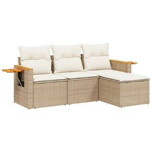 vidaXL Salon de jardin avec coussins 4 Pièces beige résine tressée