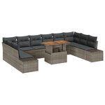 vidaXL Ensemble de jardin de 11 pièces avec coussins gris en poly rotin et acacia