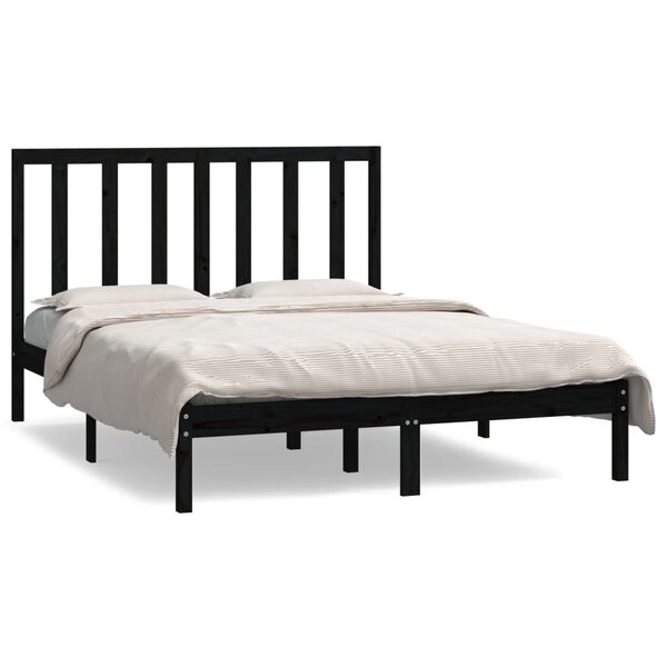 vidaXL Cadre de lit Noir Bois de pin massif 140x190 cm