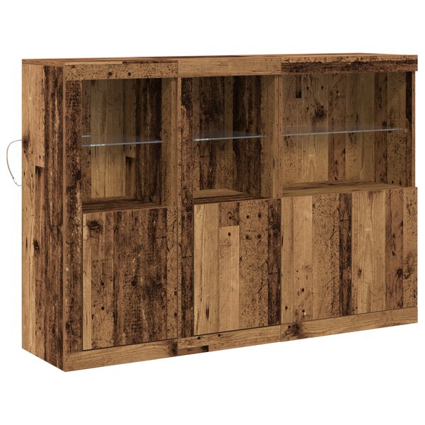 vidaXL Buffet avec lumières LED - Bois ancien 142 5x37x100 cm - Bois reconstitué