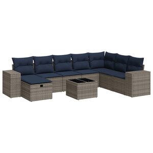 vidaXL Salon de jardin 9 Pièces avec coussins gris résine tressée