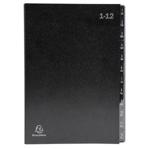 Trieur Rigide Economique Ordonator 12 Compartiments Numériques - 24x34cm - Noir - X 12 - Exacompta
