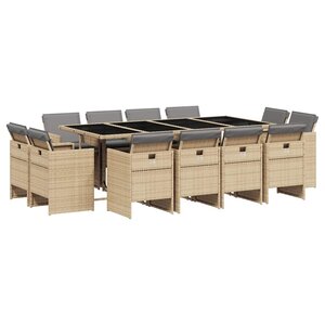 vidaXL Ensemble à manger de jardin coussins 13 Pièces mélange beige rotin