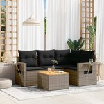 vidaXL Salon de jardin 5 Pièces avec coussins gris résine tressée