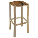 vidaXL Tabouret de bar cuir de chèvre et bois de teck solide