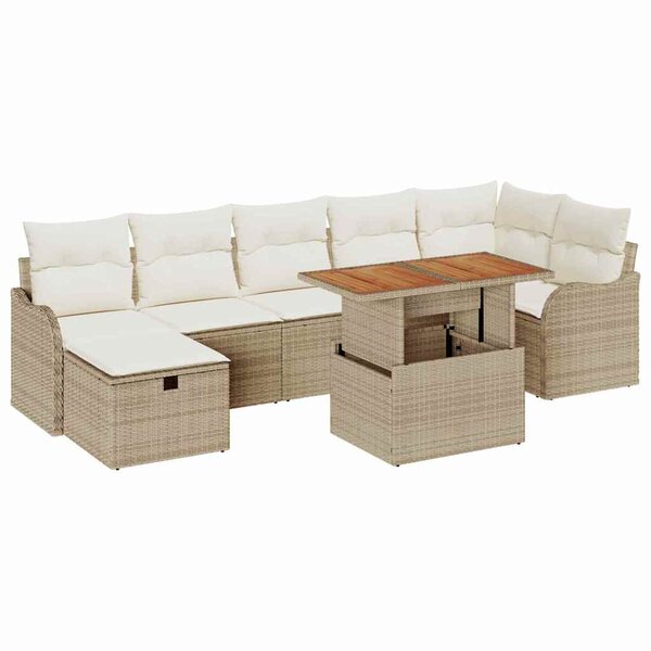 vidaXL Ensemble de canapé de jardin avec coussin 8 Pièces Beige polyrotin