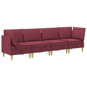vidaXL Canapé modulaire avec rangement 4 Pièces Bordeaux Tissu