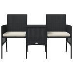 vidaXL Canapé de jardin table à thé et tabourets Résine tressée Noir