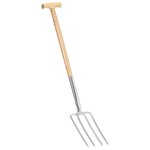 vidaXL Fourche à creuser de jardin poignée en T Inox et bois de frêne