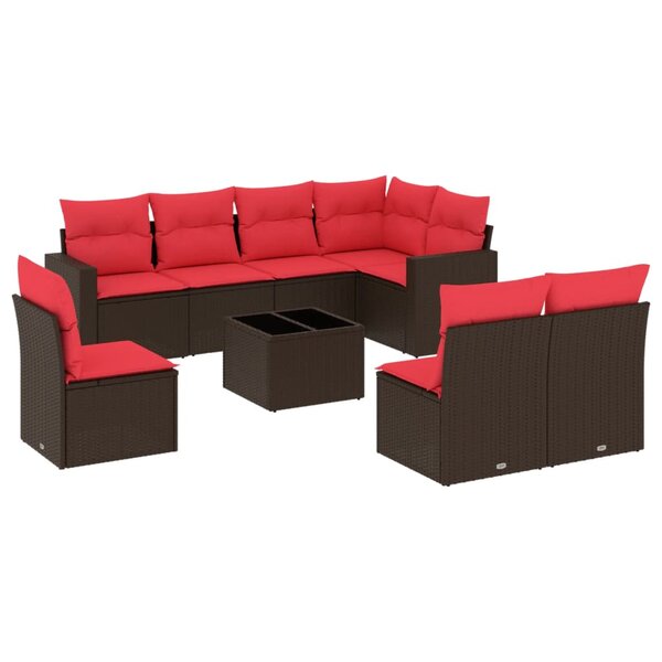 vidaXL Salon de jardin avec coussins 9 Pièces marron résine tressée
