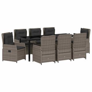 vidaXL Ensemble de salle à manger pour jardin 9 Pièces Gris polyrotin