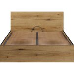 Lit Coffre 140 x 190 en bois + Tête de lit - chêne Rustique - Sommier à lattes inclus - 140 x 193 x 80 cm
