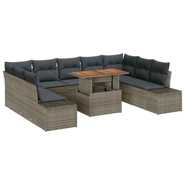 vidaXL Ensemble de salle à manger pour jardin 10 Pièces Gris et marron