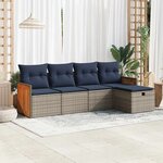 vidaXL Salon de jardin 5 Pièces avec coussins gris résine tressée