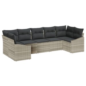 vidaXL Ensemble de jardin 7 pièces avec coussins en rotin poly gris clair