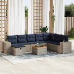 vidaXL Salon de jardin 9 Pièces avec coussins gris résine tressée